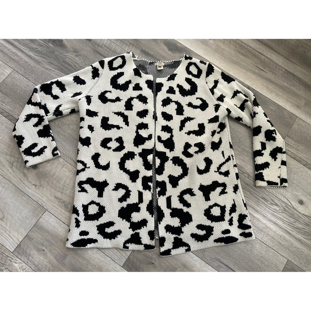 Escio Womens XL Leopard Print Open Front Cardigan Sweater‎ Animal Knit